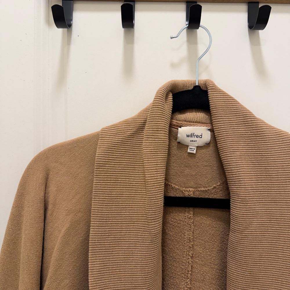 Wilfred Camel Ribbed Shawl Collar Trench Coat